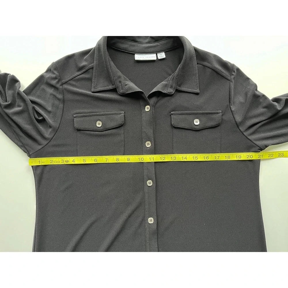 Susan Graver Liquid Knit Button Down Shirt Dress Womens Medium Black